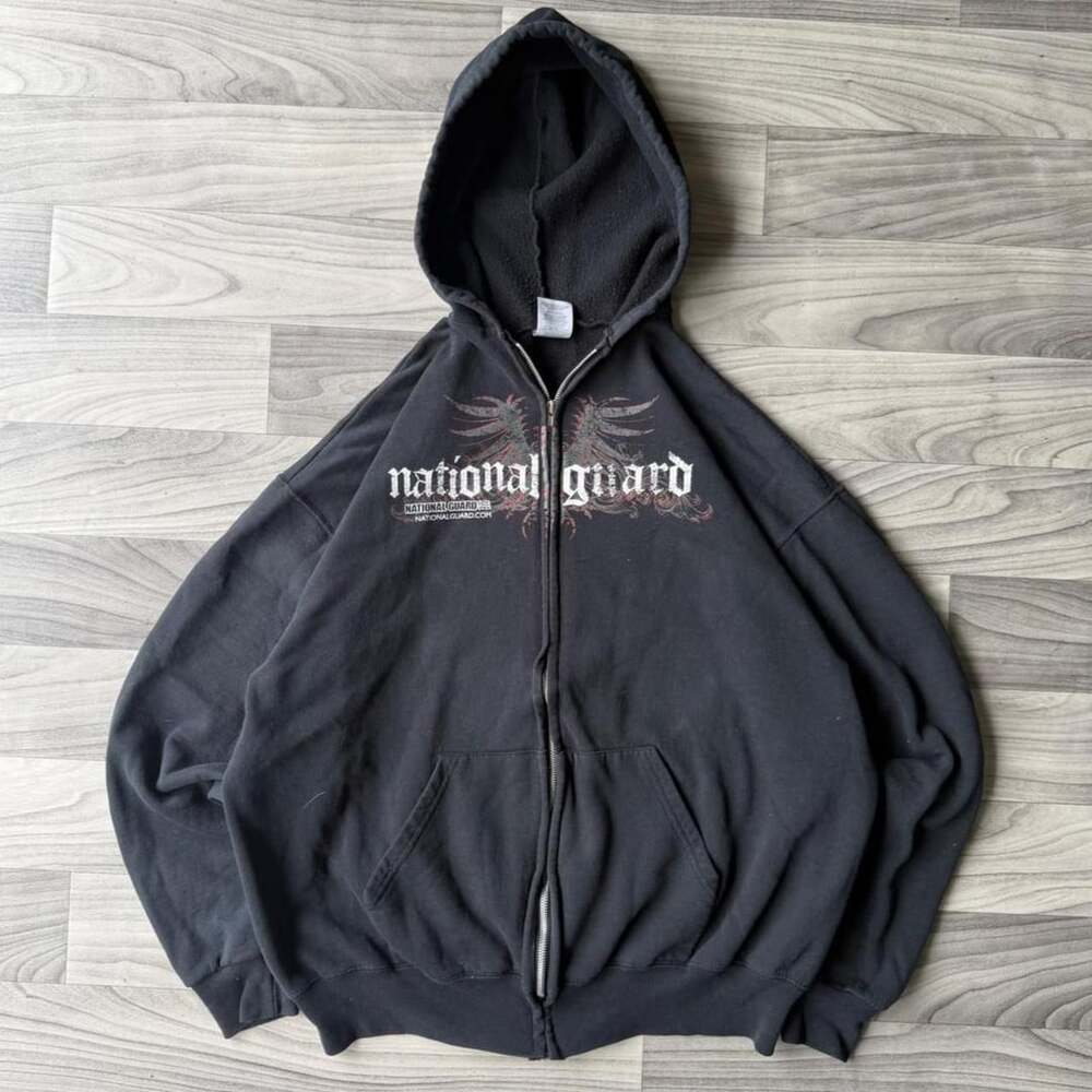 Jerzees National Guard Graphic Zip Up Hoodie Size XL Black NuBlend